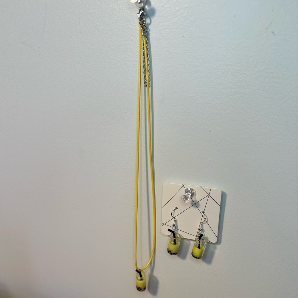 Lemon Yellow Boba Handcrafted Necklace and Earring Set